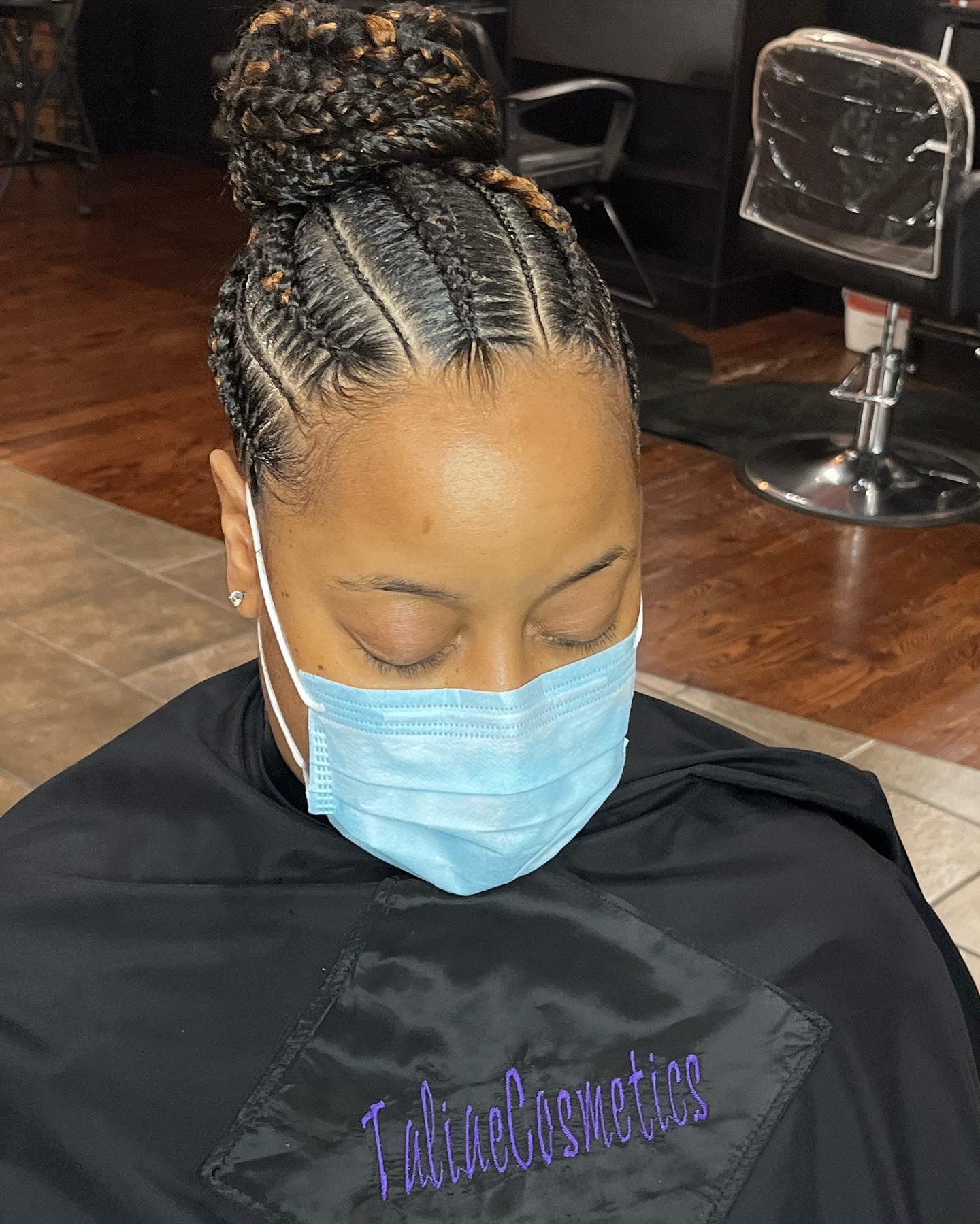 8-9 Feed-Ins Braided Up w/ small braids