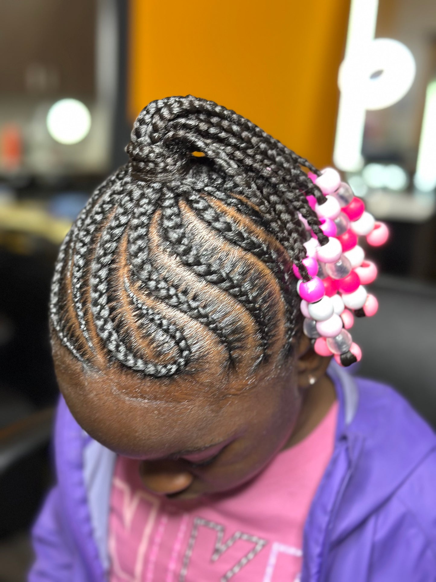 One Ponytail Small French Braids (Hair added feed in with design)